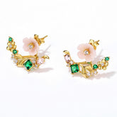 Pink Flower Colourful Zircon Sterling Silvre Stud Earrings
